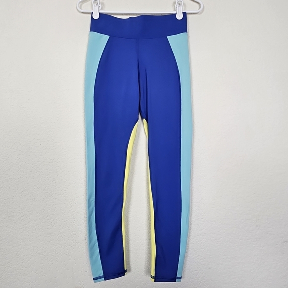 Michi Canyon Colorblock Compression Leggings Blue Yellow Small Luxury Activewear - Picture 3 of 12